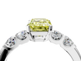 White gold Fancy Yellow Emerald  Brilliant Cut Diamond Five-Stone Prong Set Engagement Ring with Channel Band_7
