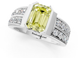 White gold Fancy Yellow Emerald  Brilliant Diamond Channel Set Wide Band Ring with Bezel Setting_56