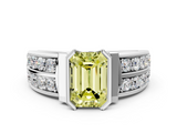 White gold Fancy Yellow Emerald  Brilliant Diamond Channel Set Wide Band Ring with Bezel Setting_56