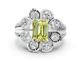 White gold Fancy Yellow Emerald  Brilliant Flower Halo Diamond Split Shank Ring_111