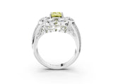White gold Fancy Yellow Emerald  Brilliant Flower Halo Diamond Split Shank Ring_114