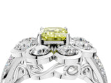 White gold Fancy Yellow Emerald  Brilliant Flower Halo Diamond Split Shank Ring_115
