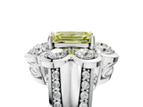 White gold Fancy Yellow Emerald  Brilliant Flower Halo Diamond Split Shank Ring_116