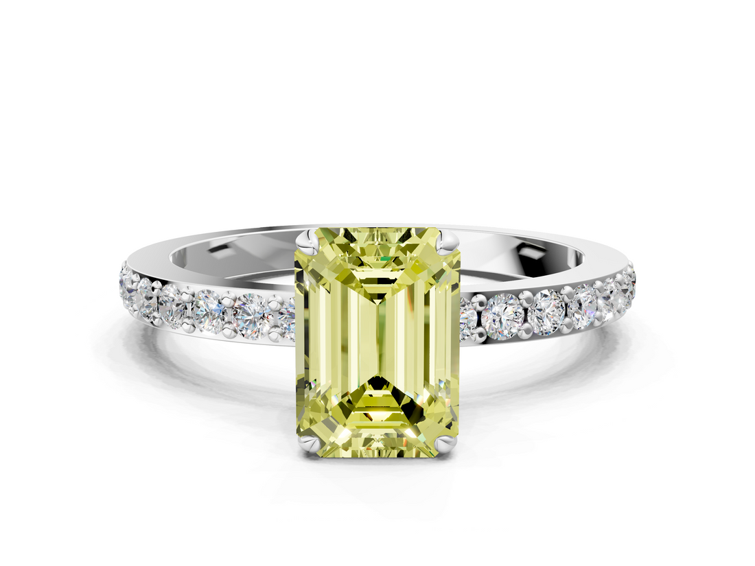 White gold Fancy Yellow Emerald  Brilliant Pavé Band Solitaire with Four-Prong Setting_53