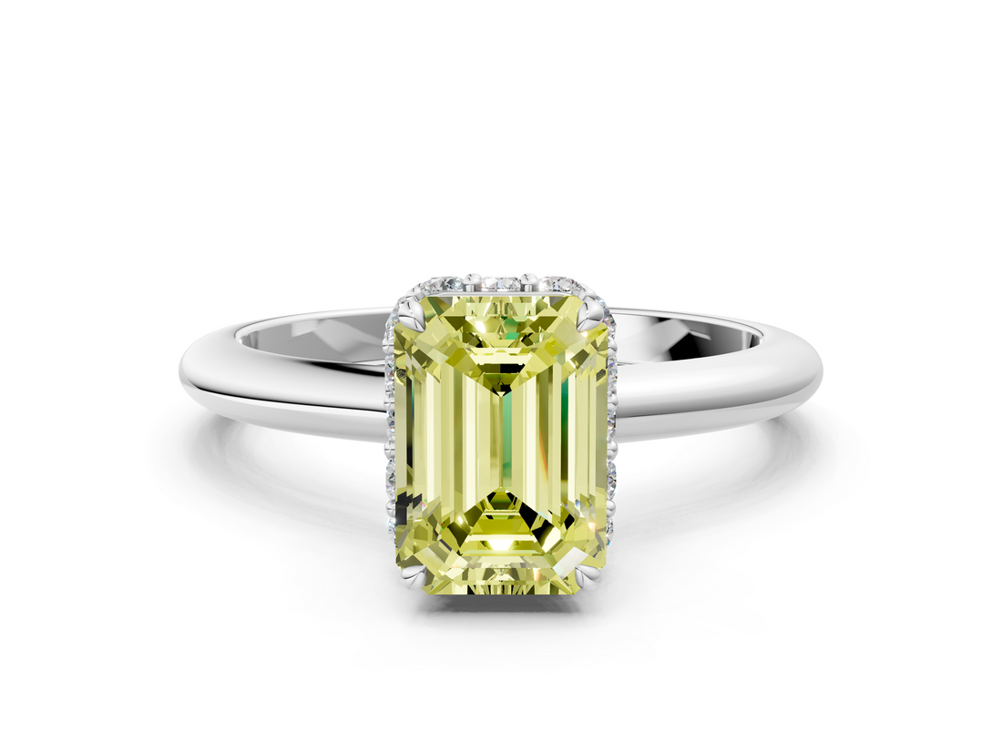 White gold Fancy Yellow Emerald  Brilliant Solitaire Engagement Ring with Six-Prong Setting and Classic Band_20