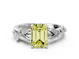 White gold Fancy Yellow Emerald  Brilliant Solitaire with Leaf Motif Band and Four-Prong Setting_62