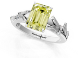 White gold Fancy Yellow Emerald  Brilliant Solitaire with Leaf Motif Band and Four-Prong Setting_63