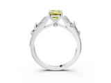 White gold Fancy Yellow Emerald  Brilliant Solitaire with Leaf Motif Band and Four-Prong Setting_65