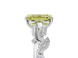 White gold Fancy Yellow Emerald  Brilliant Solitaire with Leaf Motif Band and Four-Prong Setting_67