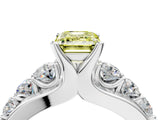 White gold Fancy Yellow Emerald  Brilliant Solitaire with Side Stones on a Pave Band and Four-Prong Setting_100