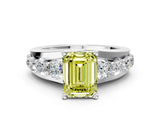 White gold Fancy Yellow Emerald  Brilliant Solitaire with Side Stones on a Pave Band and Four-Prong Setting_42