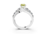 White gold Fancy Yellow Emerald  Brilliant Solitaire with Side Stones on a Pave Band and Four-Prong Setting_45