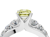 White gold Fancy Yellow Emerald  Brilliant Solitaire with Side Stones on a Pave Band and Four-Prong Setting_46