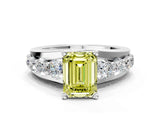White gold Fancy Yellow Emerald  Brilliant Solitaire with Side Stones on a Pave Band and Four-Prong Setting_61