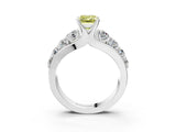 White gold Fancy Yellow Emerald  Brilliant Solitaire with Side Stones on a Pave Band and Four-Prong Setting_64