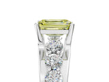White gold Fancy Yellow Emerald  Brilliant Solitaire with Side Stones on a Pave Band and Four-Prong Setting_65
