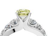 White gold Fancy Yellow Emerald  Brilliant Solitaire with Side Stones on a Pave Band and Four-Prong Setting_65