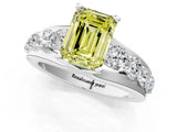White gold Fancy Yellow Emerald  Brilliant Solitaire with Side Stones on a Pave Band and Four-Prong Setting_97