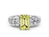 White gold Fancy Yellow Emerald  Cluster Diamond Engagement Ring with Pavé Band and Four-Prong Setting_28