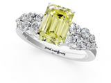 White gold Fancy Yellow Emerald  Cluster Diamond Engagement Ring with Pavé Band and Four-Prong Setting_29