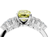 White gold Fancy Yellow Emerald  Cluster Diamond Engagement Ring with Pavé Band and Four-Prong Setting_32