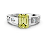 White gold Fancy Yellow Emerald Cut Brilliant Channel-Set Diamond Ring with Bezel Prong Setting_12