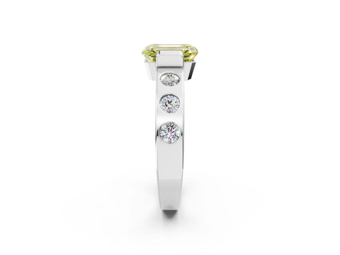 White gold Fancy Yellow Emerald Cut Brilliant Channel-Set Diamond Ring with Bezel Prong Setting_14