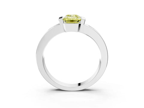 White gold Fancy Yellow Emerald Cut Brilliant Channel-Set Diamond Ring with Bezel Prong Setting_15