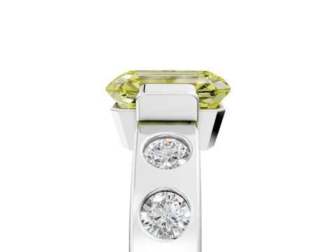 White gold Fancy Yellow Emerald Cut Brilliant Channel-Set Diamond Ring with Bezel Prong Setting_17