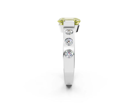 White gold Fancy Yellow Emerald Cut Brilliant Channel-Set Diamond Ring with Bezel Prong Setting_2