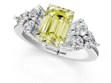 White gold Fancy Yellow Emerald Cut Brilliant Diamond Cluster Accent Solitaire Ring with Prong Setting_25