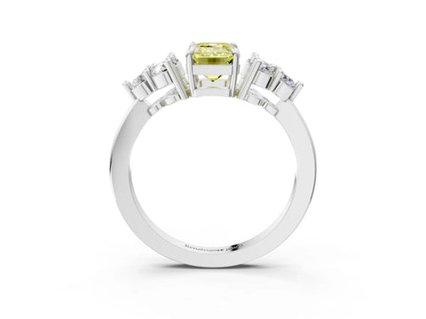 White gold Fancy Yellow Emerald Cut Brilliant Diamond Cluster Accent Solitaire Ring with Prong Setting_27