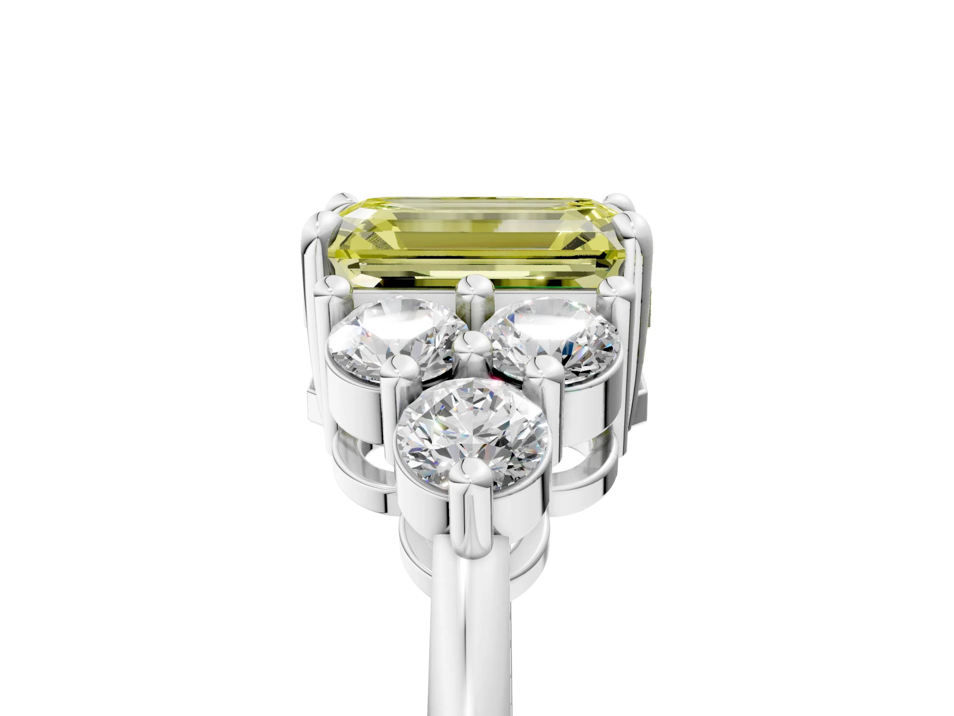 White gold Fancy Yellow Emerald Cut Brilliant Diamond Cluster Accent Solitaire Ring with Prong Setting_29
