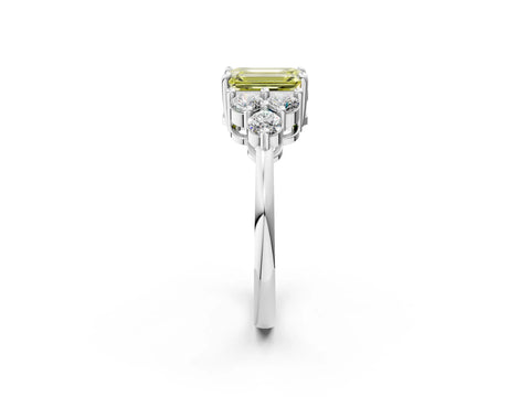 White gold Fancy Yellow Emerald Cut Brilliant Diamond Cluster Accent Solitaire Ring with Prong Setting_2