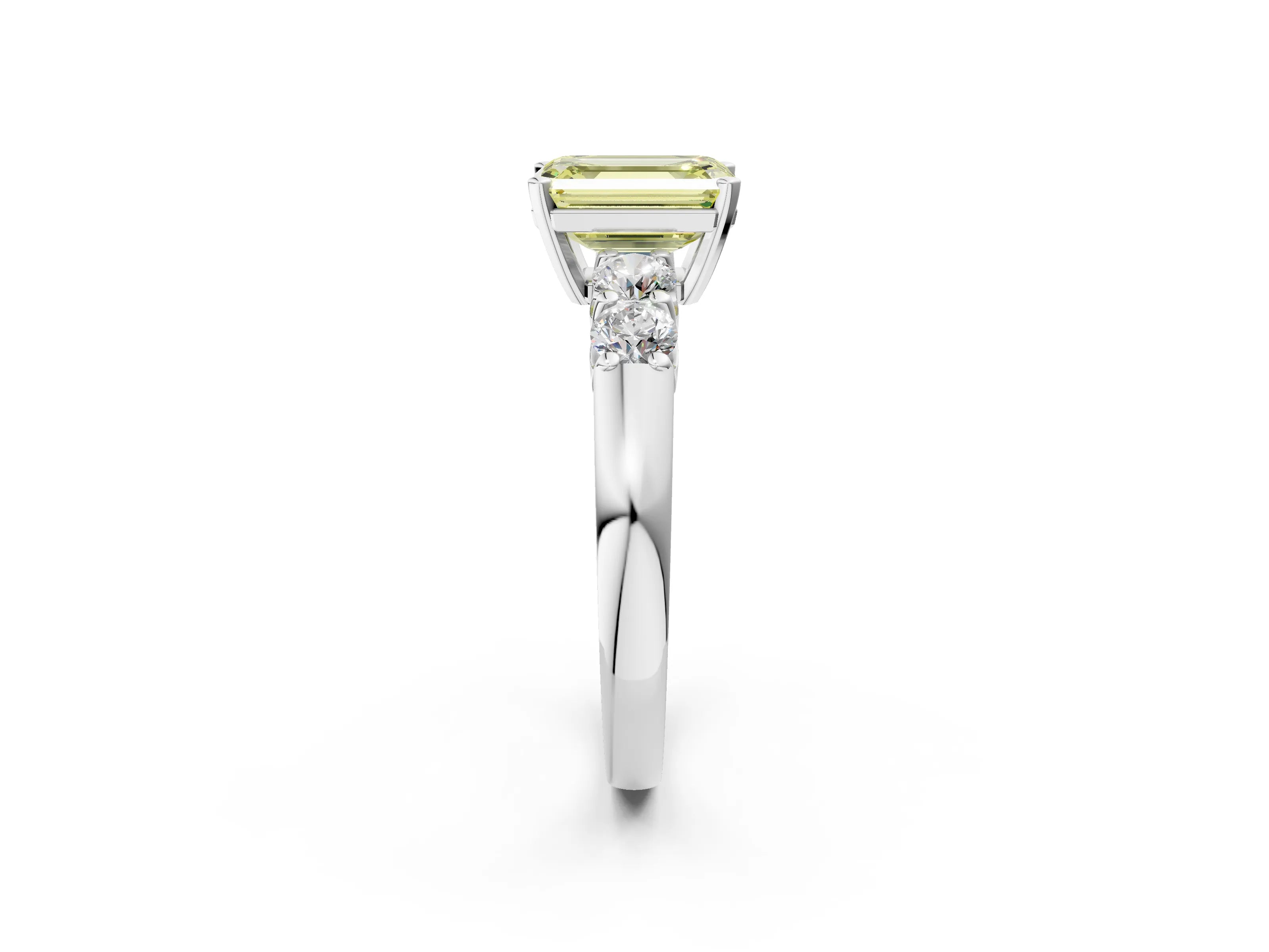 White gold Fancy Yellow Emerald Cut Brilliant Diamond Five-Stone Engagement Ring with Prong Setting on a Classic Band_5
