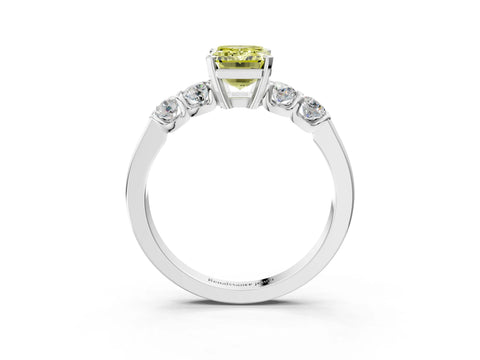 White gold Fancy Yellow Emerald Cut Brilliant Diamond Five-Stone Engagement Ring with Prong Setting on a Classic Band_6