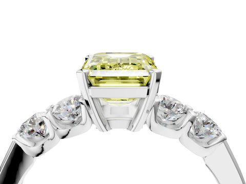 White gold Fancy Yellow Emerald Cut Brilliant Diamond Five-Stone Engagement Ring with Prong Setting on a Classic Band_7