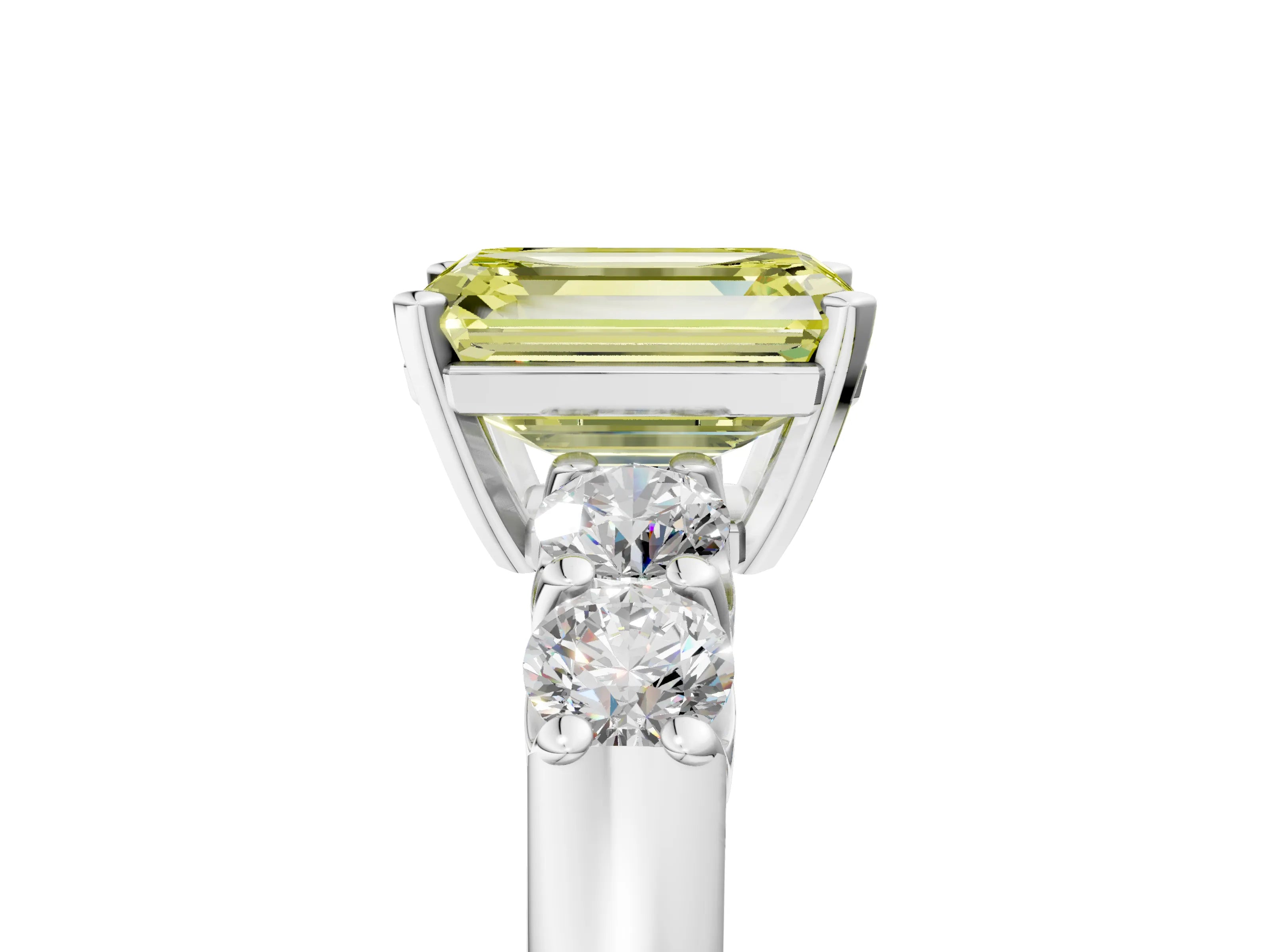 White gold Fancy Yellow Emerald Cut Brilliant Diamond Five-Stone Engagement Ring with Prong Setting on a Classic Band_8