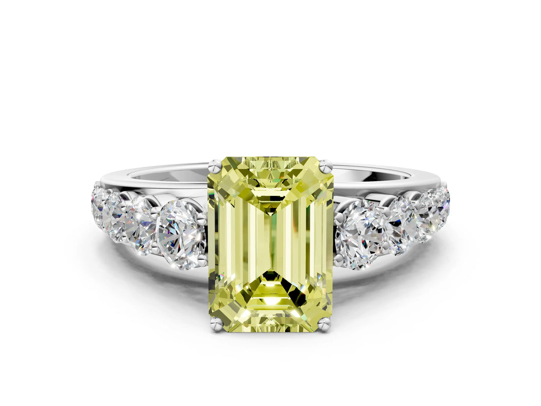 White gold Fancy Yellow Emerald Cut Brilliant Diamond Pavé Band with Six-Prong Setting_12
