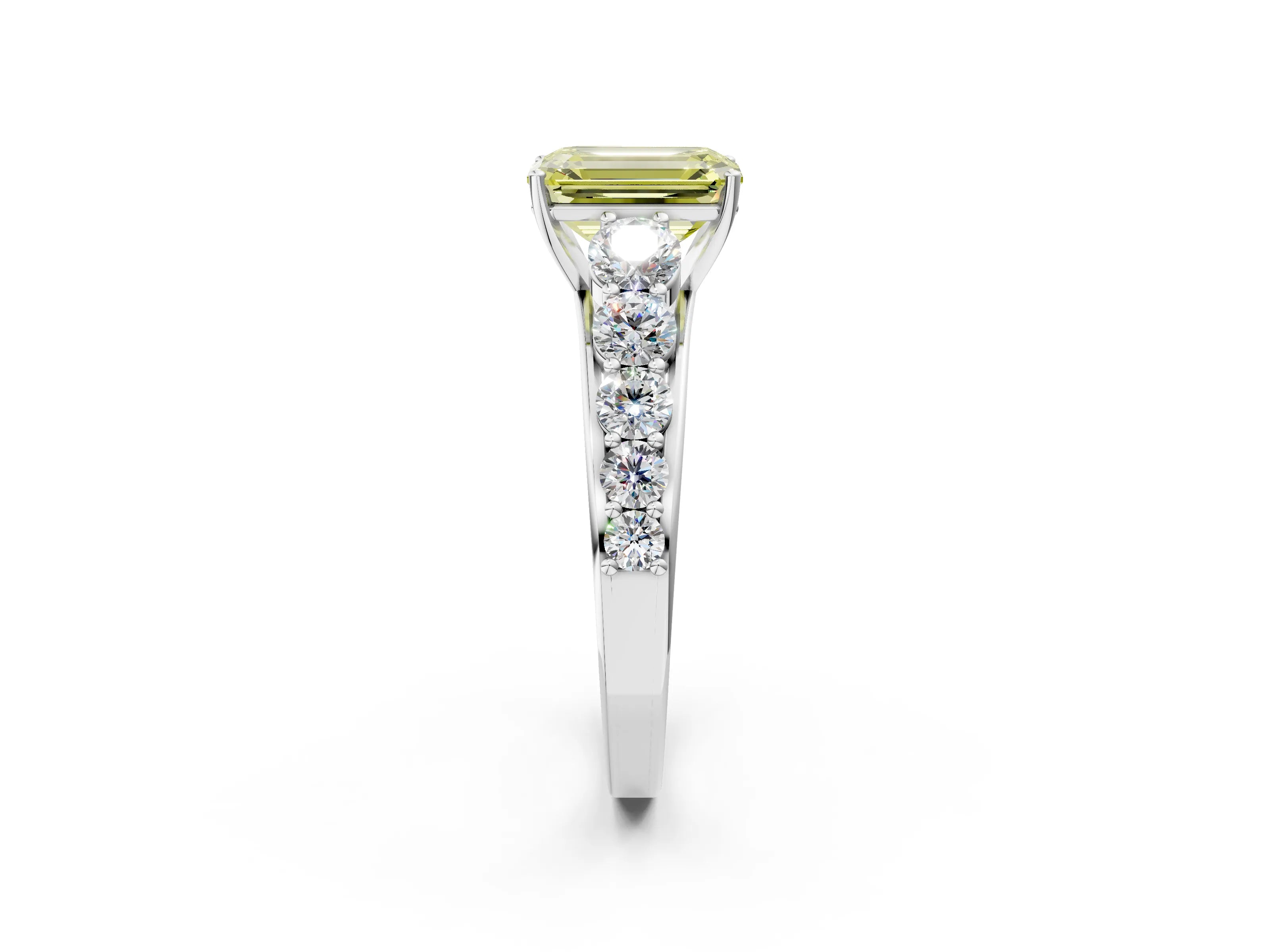 White gold Fancy Yellow Emerald Cut Brilliant Diamond Pavé Band with Six-Prong Setting_2