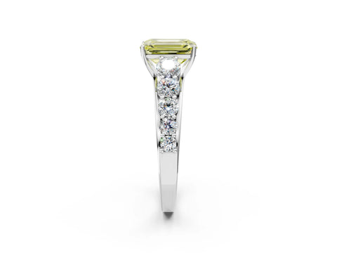 White gold Fancy Yellow Emerald Cut Brilliant Diamond Pavé Band with Six-Prong Setting_2