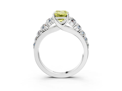 White gold Fancy Yellow Emerald Cut Brilliant Diamond Pavé Band with Six-Prong Setting_3