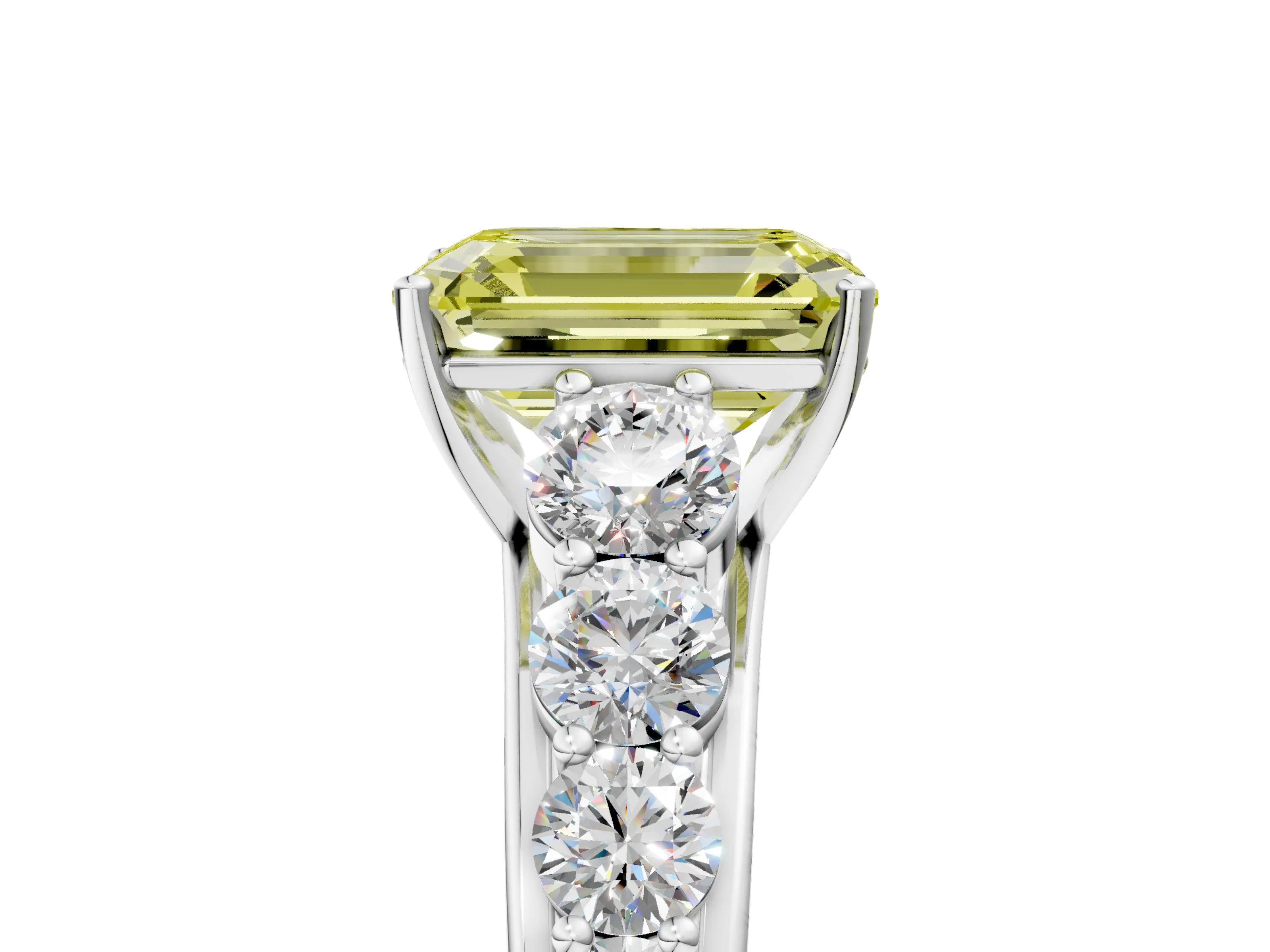 White gold Fancy Yellow Emerald Cut Brilliant Diamond Pavé Band with Six-Prong Setting_5