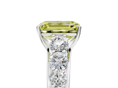 White gold Fancy Yellow Emerald Cut Brilliant Diamond Pavé Band with Six-Prong Setting_5