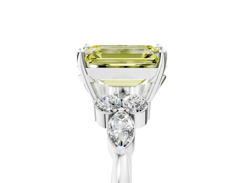 White gold Fancy Yellow Emerald Cut Brilliant Diamond Solitaire Ring with Pear Side Stones and Four-Prong Setting_11