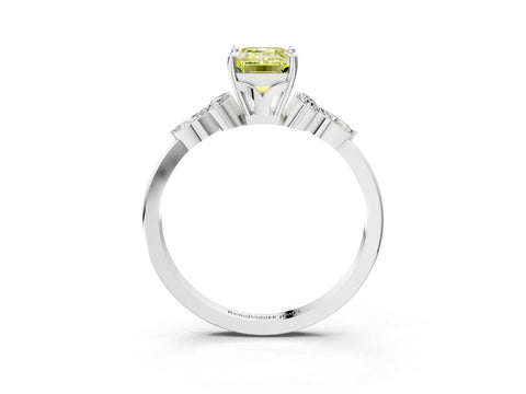 White gold Fancy Yellow Emerald Cut Brilliant Diamond Solitaire Ring with Pear Side Stones and Four-Prong Setting_21