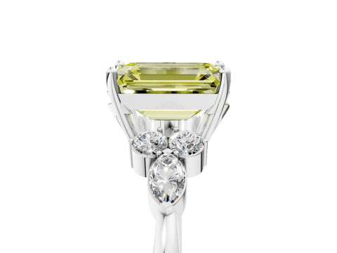 White gold Fancy Yellow Emerald Cut Brilliant Diamond Solitaire Ring with Pear Side Stones and Four-Prong Setting_23