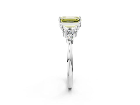 White gold Fancy Yellow Emerald Cut Brilliant Diamond Solitaire Ring with Pear Side Stones and Four-Prong Setting_8