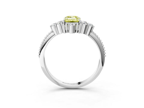 White gold Fancy Yellow Emerald Cut Brilliant Diamond with Cluster Setting on a Beaded Band and Four-Prong Setting_21