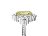 White gold Fancy Yellow Emerald Cut Brilliant Diamond with Cluster Setting on a Beaded Band and Four-Prong Setting_23